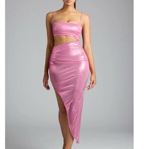 Oh Polly Pink Asymmetrical Two-Piece Midi Dress